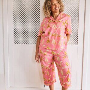 NWT Their Nibs Pink Bananas Short Sleeve Cropped Leg Capri Pajama Set Size M